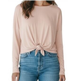 J Crew Tie Front Knit Top Womens M Coral Pink Long Sleeve Knot Hem Resort